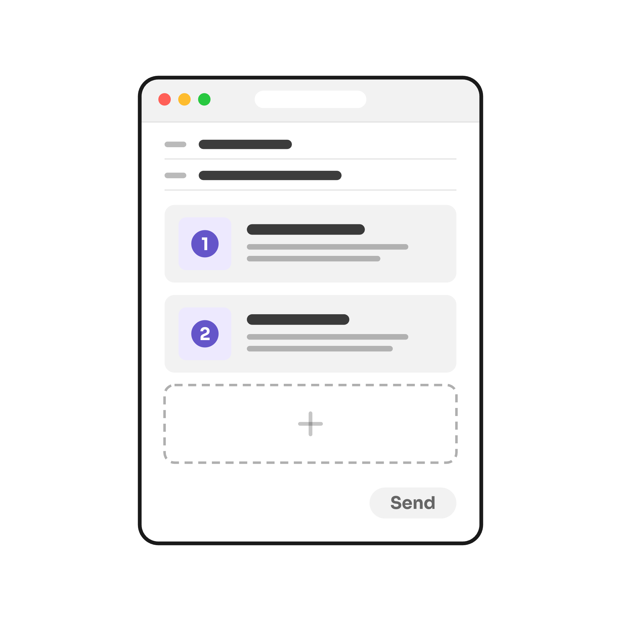 An email draft with two blocks filled and the third slot empty, the Send button greyed out