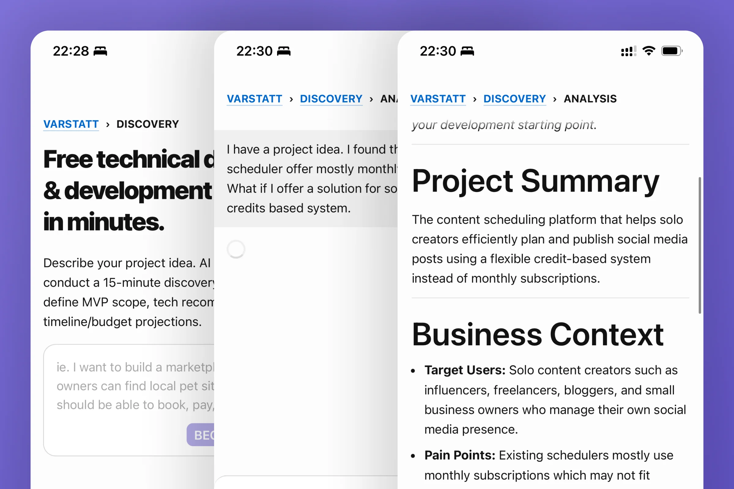 Free, AI-powered technical discovery & development roadmap in 15 minutes
